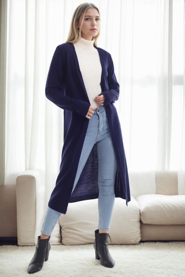 dewberry 95822 Dewberry Long Knitwear Women Cardigan-Navy