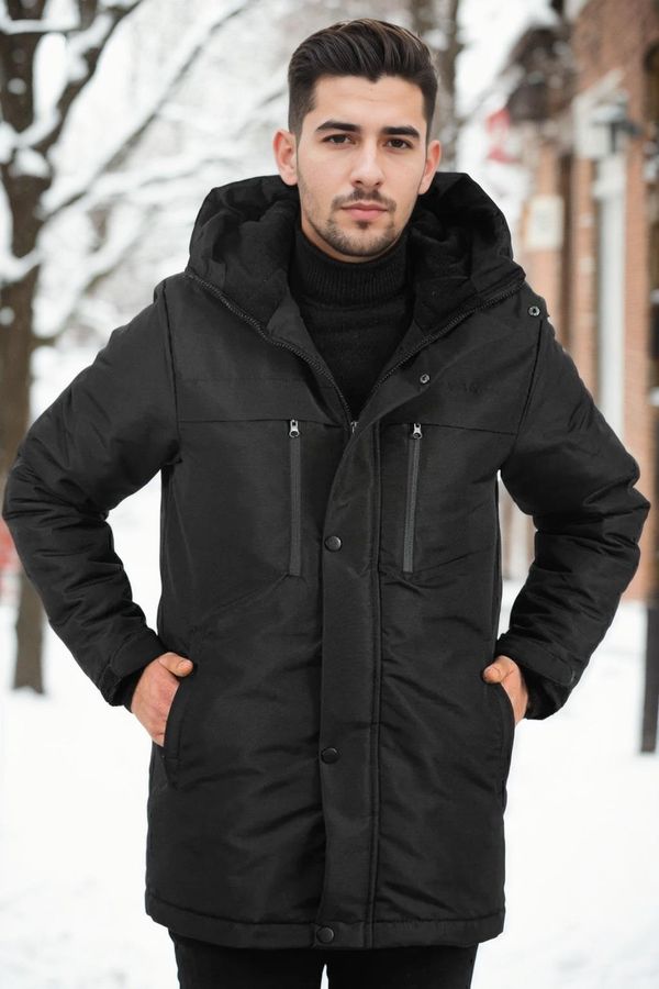 dewberry 95968 Dewberry Hooded Coat Parka with Fleece Inside-BLACK