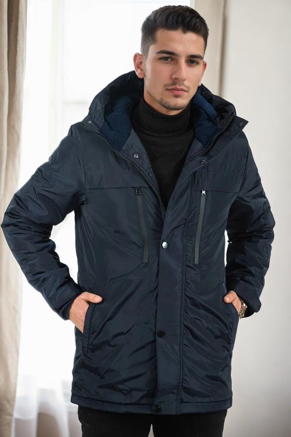 dewberry 95968 Dewberry Hooded Coat Parka with Fleece Inside-NAVY