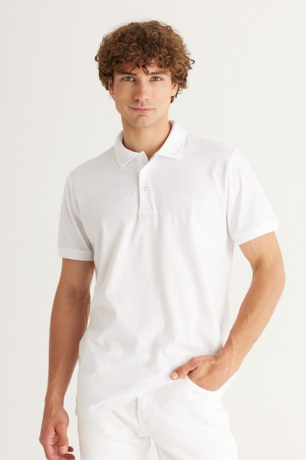 AC&Co / Altınyıldız Classics AC&Co / Altınyıldız Classics 100% Organic Cotton Men's White Slim Fit Slim Fit Polo Neck T-Shirt.