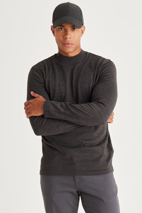 AC&Co / Altınyıldız Classics AC&Co / Altınyıldız Classics Men's Anthracite-melange Anti-Pilling Standard Fit Normal Cut Half Turtleneck Knitwear Sweater