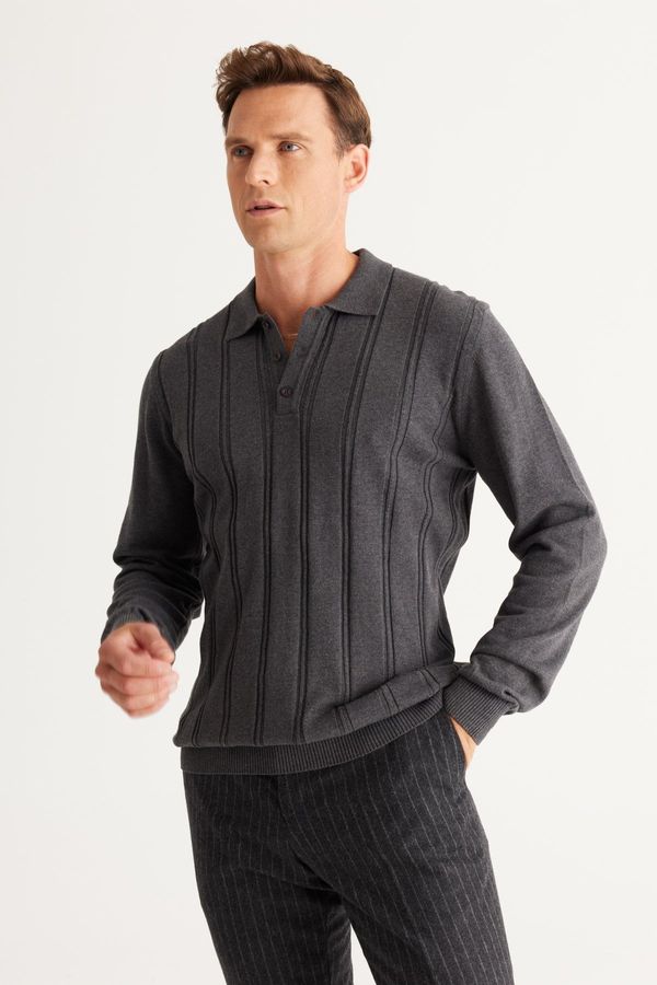 AC&Co / Altınyıldız Classics AC&Co / Altınyıldız Classics Men's Anthracite Melange Slim Fit Slim Fit Polo Neck Cotton Patterned Knitwear Sweater