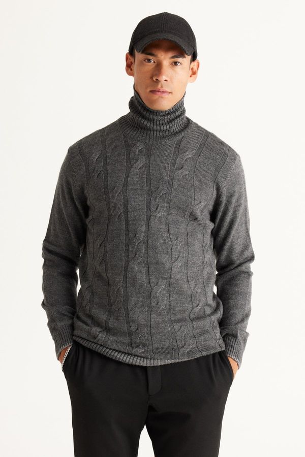 AC&Co / Altınyıldız Classics AC&Co / Altınyıldız Classics Men's Anthracite-melange Standard Fit Normal Cut Full Turtleneck Jacquard Knitwear Sweater.