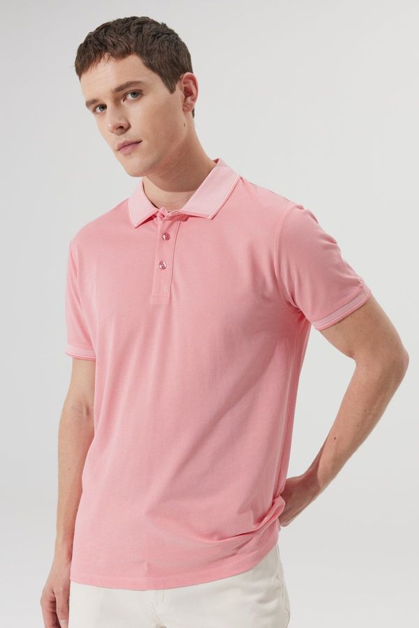 AC&Co / Altınyıldız Classics AC&Co / Altınyıldız Classics Men's Anti-shrink Cotton Fabric Slim Fit Slim Fit Pink-White Anti-roll Polo Neck T-Shirt.