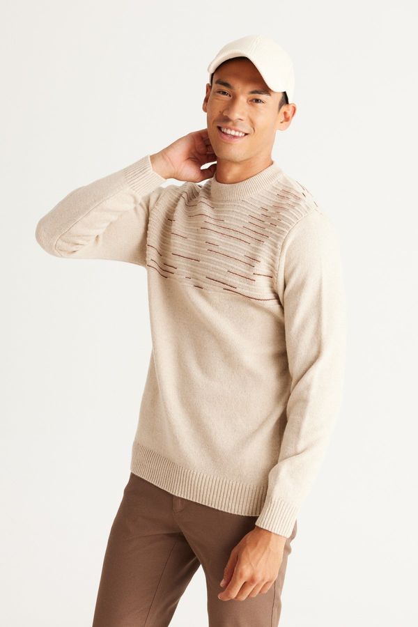 AC&Co / Altınyıldız Classics AC&Co / Altınyıldız Classics Men's Beige-Brick Standard Fit Regular Cut Half Turtleneck Knitwear Sweater