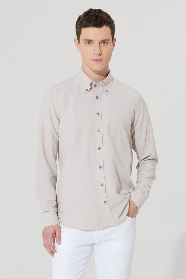 AC&Co / Altınyıldız Classics AC&Co / Altınyıldız Classics Men's Beige Slim Fit Slim Fit Button-down Collar Cotton Oxford Shirt