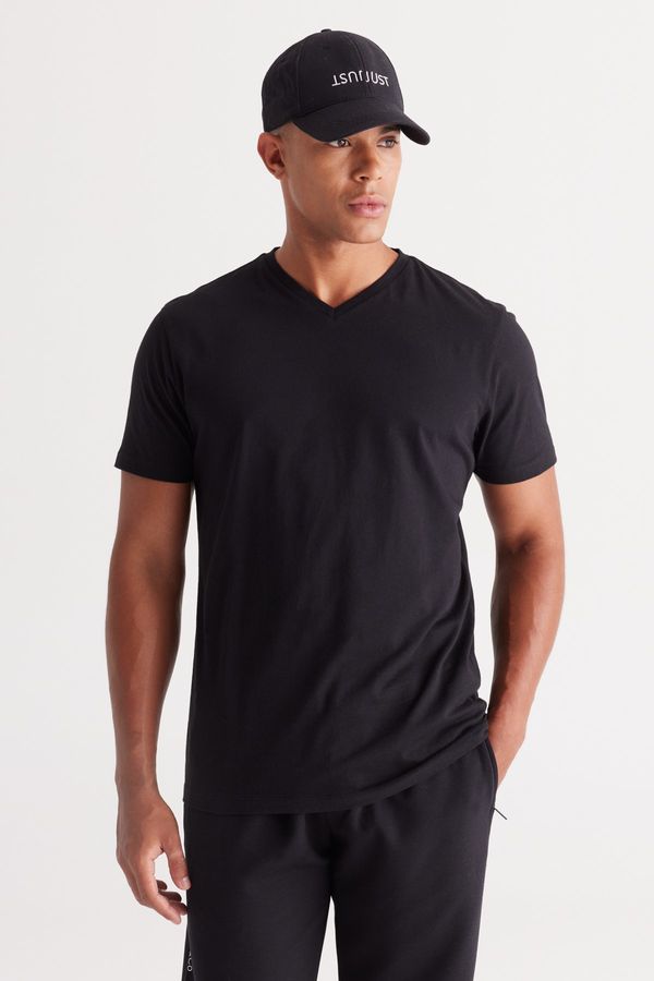 AC&Co / Altınyıldız Classics AC&Co / Altınyıldız Classics Men's Black 100% Cotton Slim Fit Slim Fit V-Neck T-Shirt