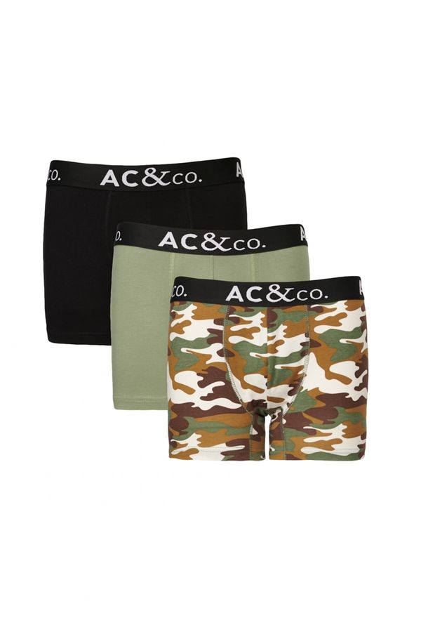 AC&Co / Altınyıldız Classics AC&Co / Altınyıldız Classics Men's Black and Khaki 3-Pack Stretchy Patterned Cotton Boxer