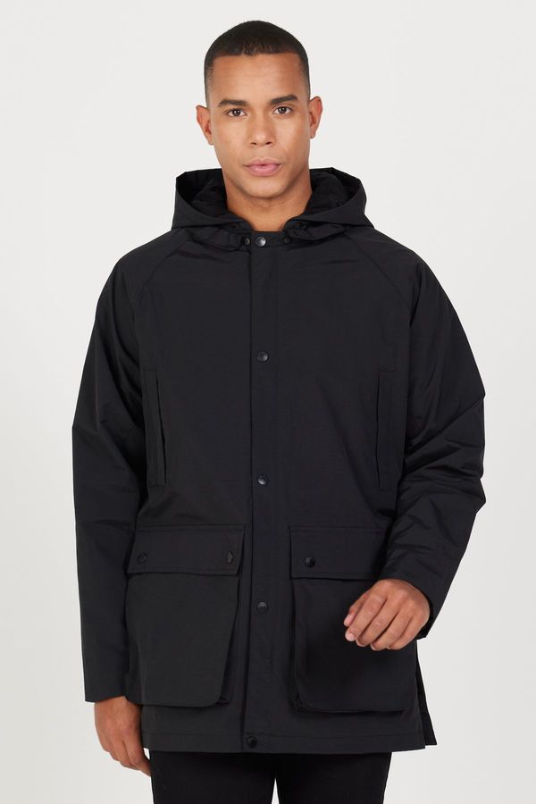 AC&Co / Altınyıldız Classics AC&Co / Altınyıldız Classics Men's Black Hooded Stand Collar Standard Fit Warm Windproof Coat