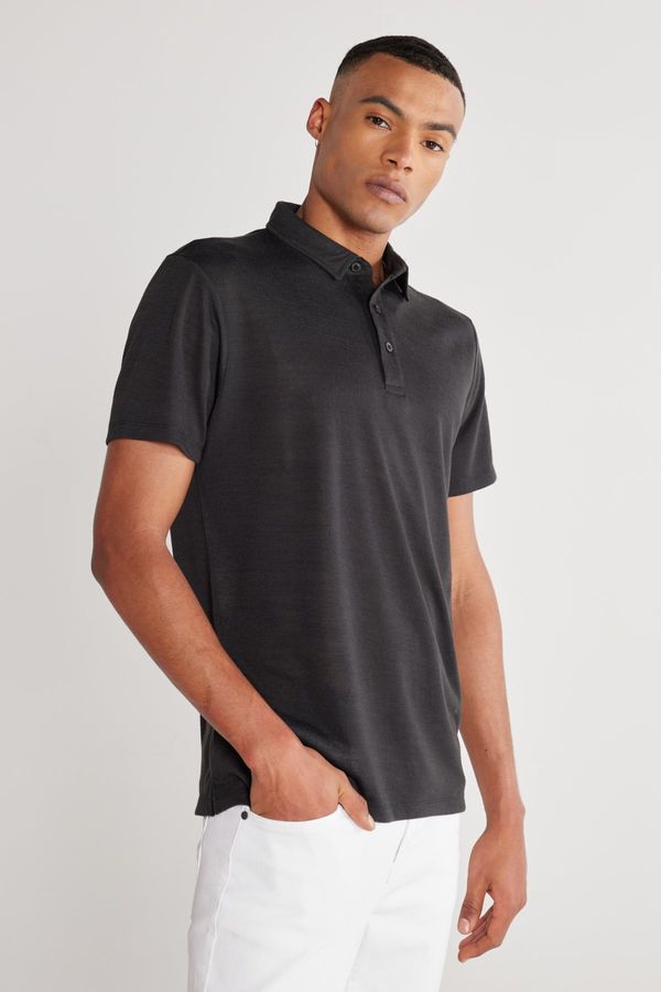 AC&Co / Altınyıldız Classics AC&Co / Altınyıldız Classics Men's Black Slim Fit Narrow Cut Polo Neck Short Sleeve T-Shirt