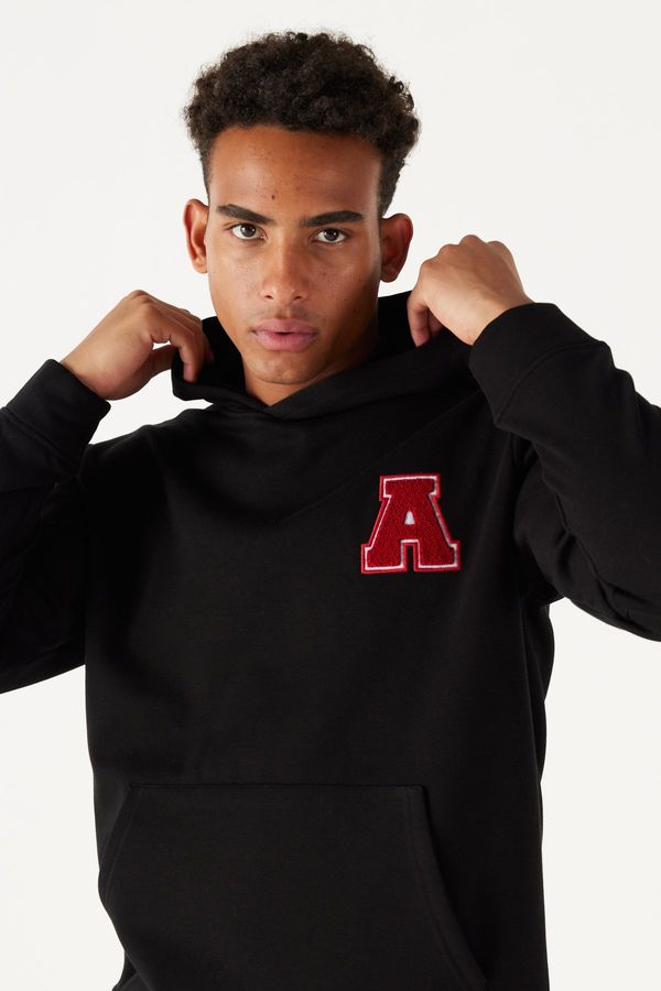 AC&Co / Altınyıldız Classics AC&Co / Altınyıldız Classics Men's Black Standard Fit Normal Cut, Fleece Inner Fleece Hooded Sweatshirt.