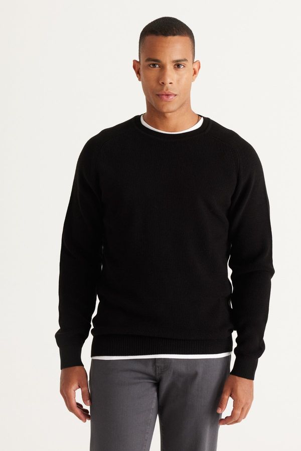 AC&Co / Altınyıldız Classics AC&Co / Altınyıldız Classics Men's Black Standard Fit Regular Cut Crew Neck Patterned Knitwear Sweater
