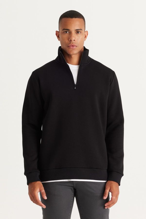 AC&Co / Altınyıldız Classics AC&Co / Altınyıldız Classics Men's Black Standard Fit Regular Cut Inner Fleece High Bato Neck Cotton Sweatshirt