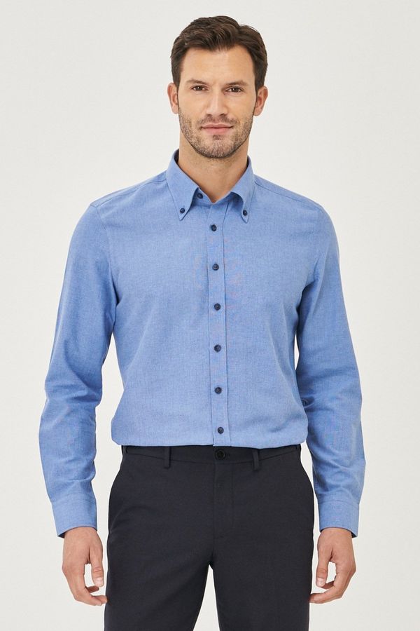 AC&Co / Altınyıldız Classics AC&Co / Altınyıldız Classics Men's BLUE Button-down Collar Tailored Slim Fit Oxford Shirt.