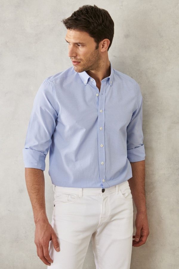 AC&Co / Altınyıldız Classics AC&Co / Altınyıldız Classics Men's Blue Slim Fit Slim-fit Oxford Buttoned Collar Gingham Cotton Shirt.