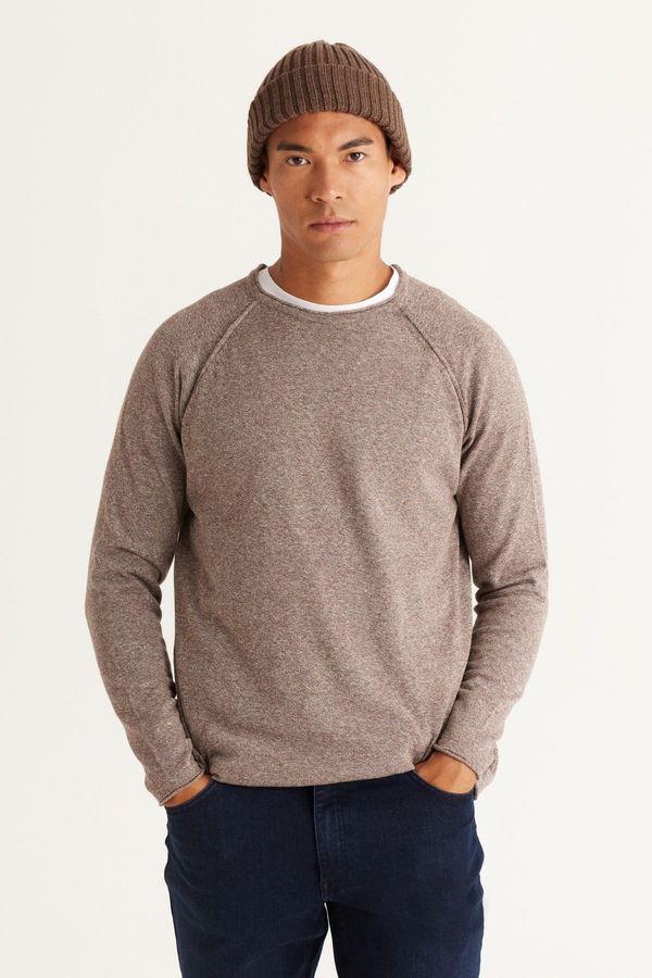 AC&Co / Altınyıldız Classics AC&Co / Altınyıldız Classics Men's Brown-ecru Standard Fit Regular Cut Crew Neck Cotton Muline Patterned Knitwear Sweater