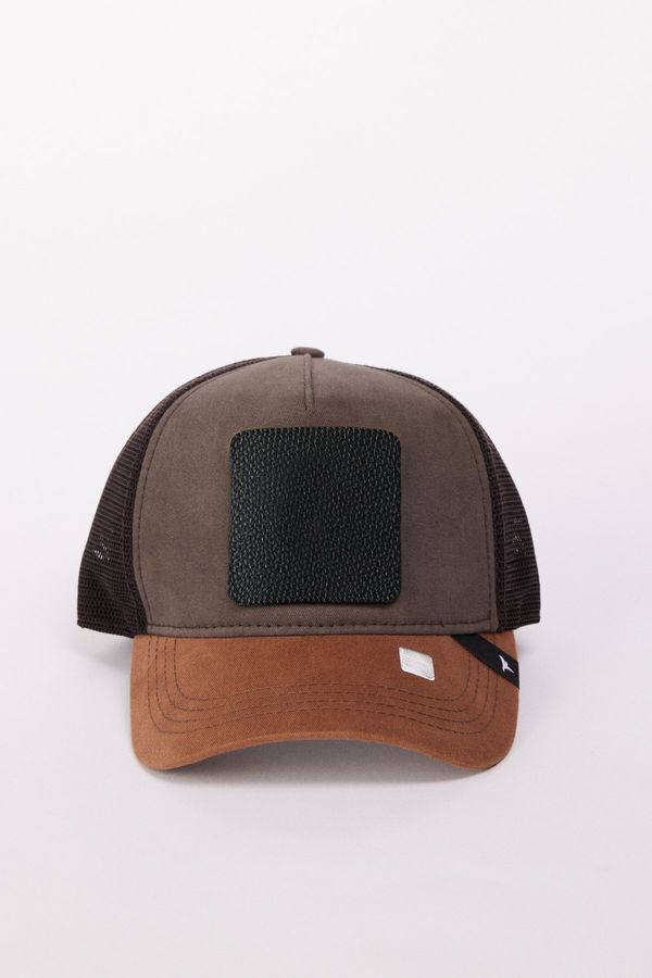 AC&Co / Altınyıldız Classics AC&Co / Altınyıldız Classics Men's Brown-Khaki 100% Cotton Color Block Hat with Changeable Stickers