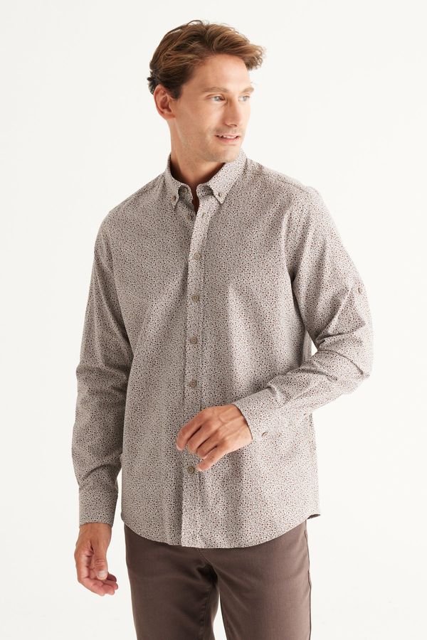 AC&Co / Altınyıldız Classics AC&Co / Altınyıldız Classics Men's Brown Slim Fit Slim Fit Buttoned Collar 100% Cotton Printed Shirt