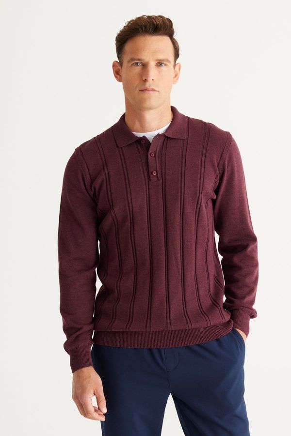 AC&Co / Altınyıldız Classics AC&Co / Altınyıldız Classics Men's Burgundy Slim Fit Slim Fit Polo Neck Cotton Patterned Knitwear Sweater