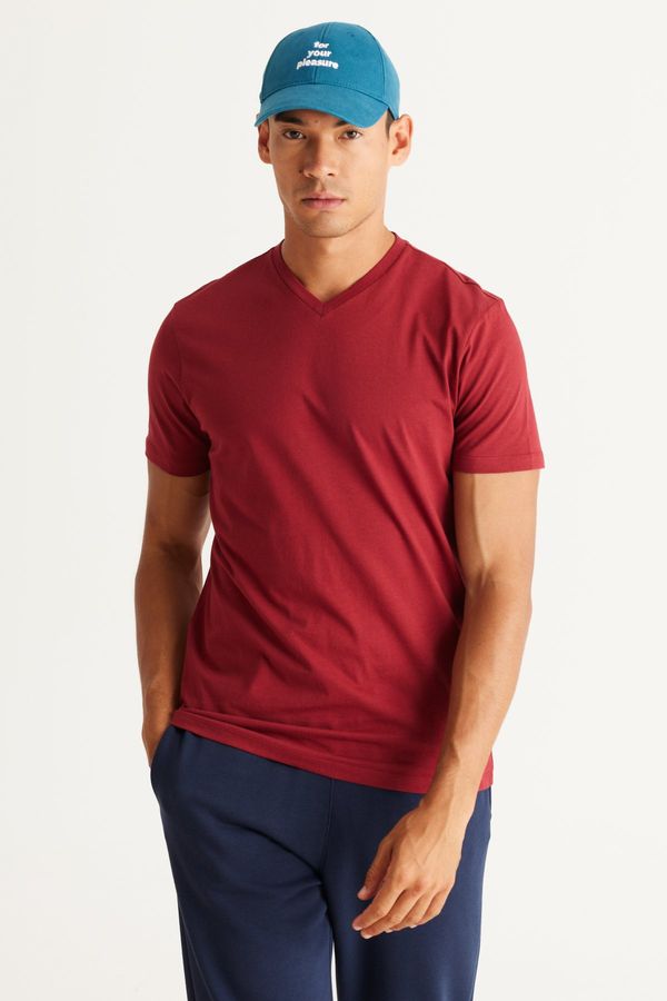 AC&Co / Altınyıldız Classics AC&Co / Altınyıldız Classics Men's Claret Red Slim Fit Slim Fit 100% Cotton V-Neck T-Shirt