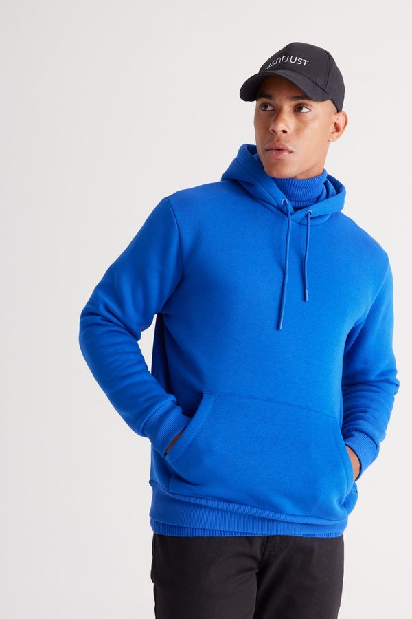 AC&Co / Altınyıldız Classics AC&Co / Altınyıldız Classics Men's Dark Blue Standard Fit Fleece 3 Threaded Hooded Hooded Kangaroo Pocket Cotton Sweatshirt.