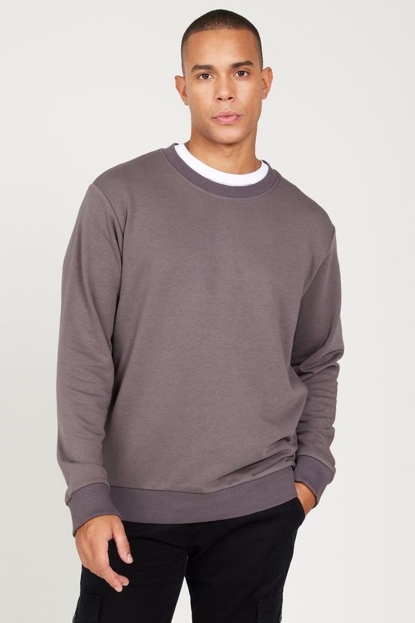 AC&Co / Altınyıldız Classics AC&Co / Altınyıldız Classics Men's Dark Gray Standard Fit Regular Fit Crew Neck 3 Thread Cotton Sweatshirt