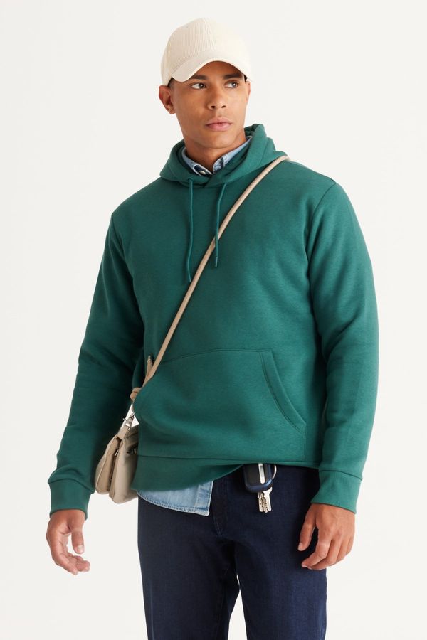 AC&Co / Altınyıldız Classics AC&Co / Altınyıldız Classics Men's Dark Green Standard Fit Regular Cut Inner Fleece 3 Thread Hooded Cotton Sweatshirt