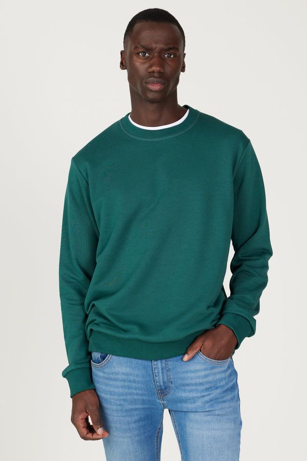 AC&Co / Altınyıldız Classics AC&Co / Altınyıldız Classics Men's Dark Green Standard Fit Regular Fit Crew Neck 3 Thread Cotton Sweatshirt