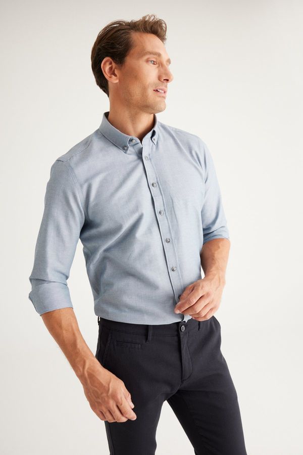 AC&Co / Altınyıldız Classics AC&Co / Altınyıldız Classics Men's Gray Buttoned Collar Easy to Iron Cotton Slim Fit Slim Fit Oxford Shirt
