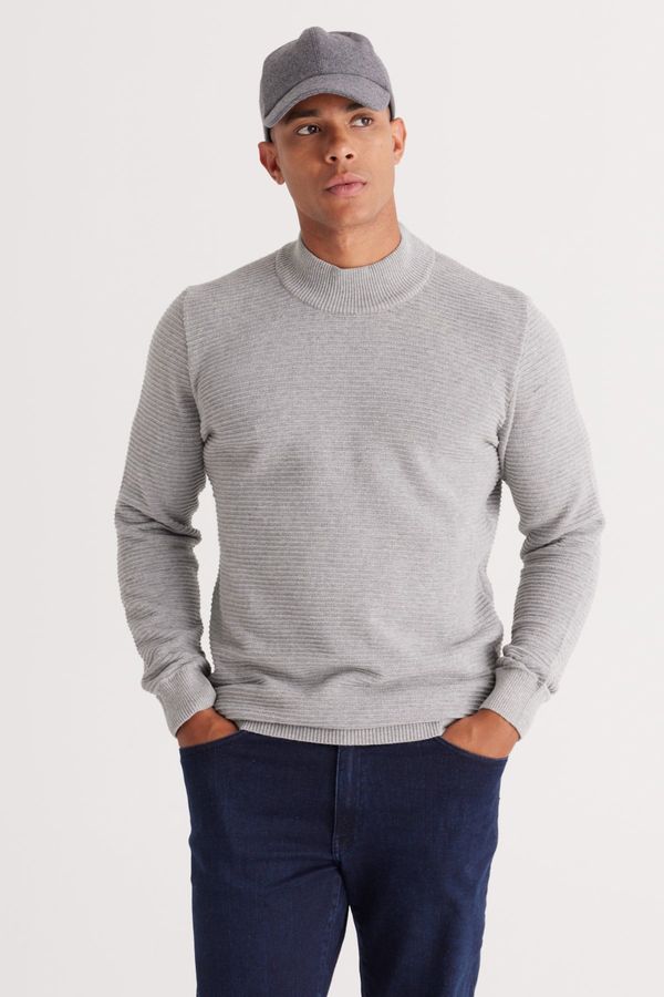 AC&Co / Altınyıldız Classics AC&Co / Altınyıldız Classics Men's Gray Melange Standard Fit Half Turtleneck Cotton Patterned Knitwear Sweater