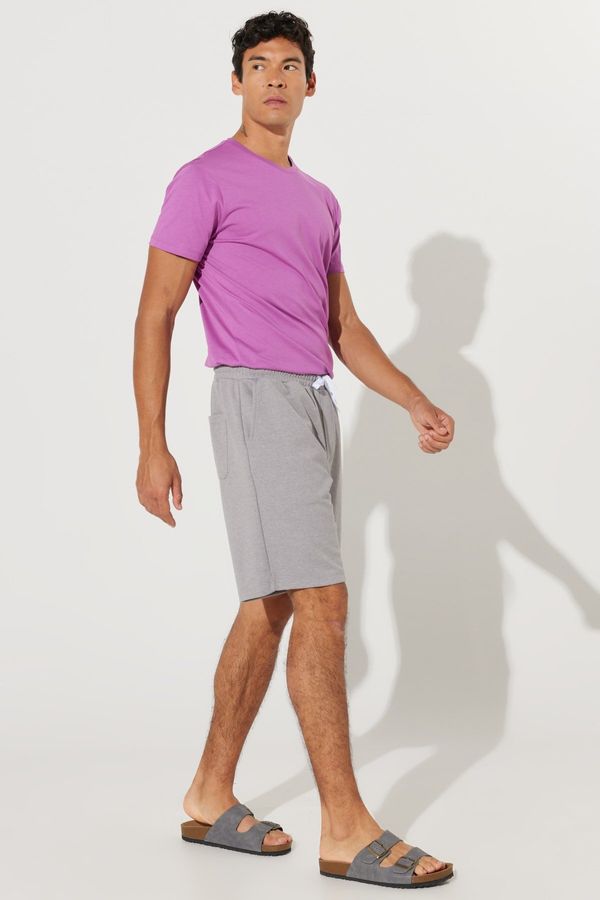 AC&Co / Altınyıldız Classics AC&Co / Altınyıldız Classics Men's Gray Melange Standard Fit Normal Fit Pocket Casual Knitted Shorts