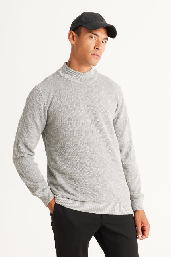 AC&Co / Altınyıldız Classics AC&Co / Altınyıldız Classics Men's Gray Melange Standard Fit Regular Cut Half Turtleneck Cotton Jacquard Knitwear Sweater