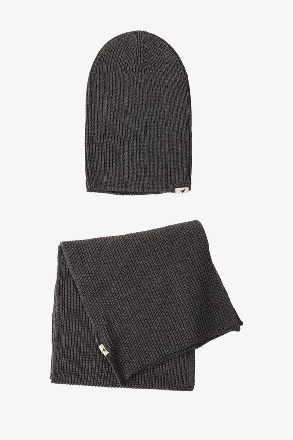AC&Co / Altınyıldız Classics AC&Co / Altınyıldız Classics Men's Gray Melange Windproof Warm Knitwear Scarf-Beanie Set