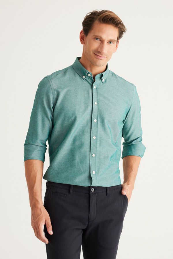 AC&Co / Altınyıldız Classics AC&Co / Altınyıldız Classics Men's Green Buttoned Collar Easy to Iron Cotton Slim Fit Slim Fit Oxford Shirt