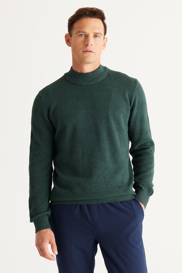 AC&Co / Altınyıldız Classics AC&Co / Altınyıldız Classics Men's Green Standard Fit Regular Cut Half Turtleneck Cotton Jacquard Knitwear Sweater