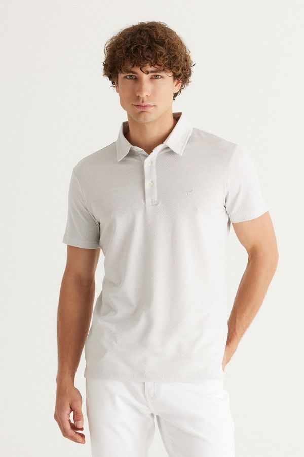 AC&Co / Altınyıldız Classics AC&Co / Altınyıldız Classics Men's Grey-white Easily Ironable Slim Fit Slim Fit Polo Neck Short Sleeved Jacquard T-Shirt.