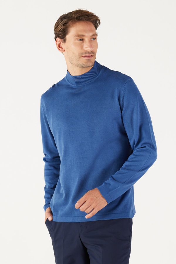 AC&Co / Altınyıldız Classics AC&Co / Altınyıldız Classics Men's Indigo Anti-Pilling Standard Fit Normal Cut Half Turtleneck Knitwear Sweater.