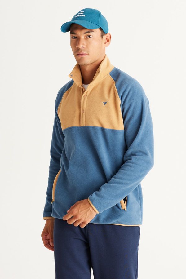 AC&Co / Altınyıldız Classics AC&Co / Altınyıldız Classics Men's Indigo-caramel Standard Fit Normal Cut Stand-Up Bato Collar Patterned Fleece Sweatshirt
