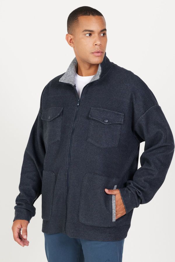 AC&Co / Altınyıldız Classics AC&Co / Altınyıldız Classics Men's Indigo Melange Oversize Wide Cut High Neck Cotton Patterned Sweatshirt Jacket