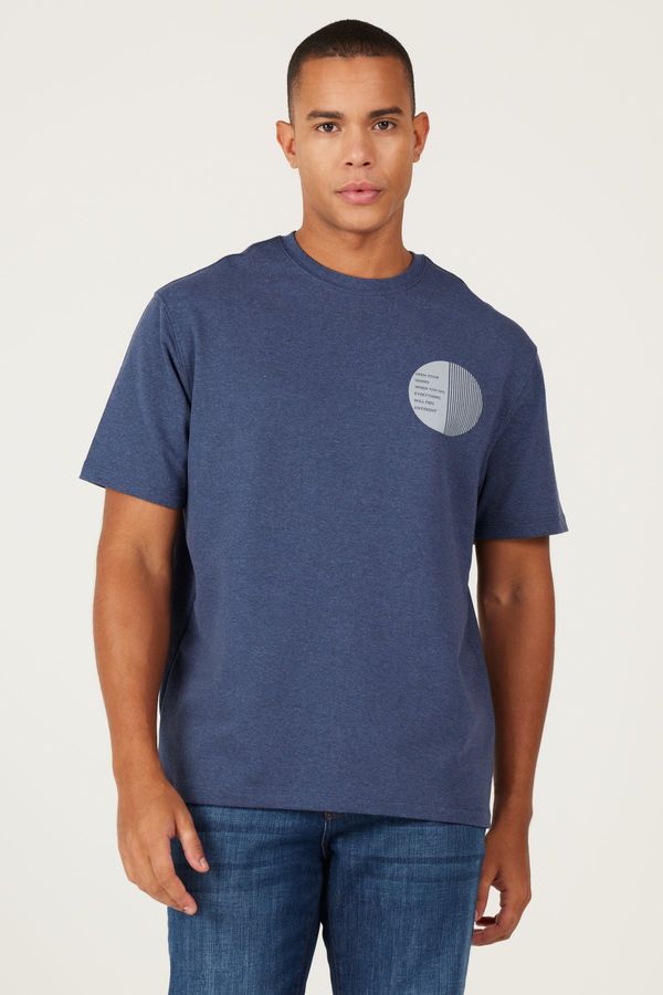 AC&Co / Altınyıldız Classics AC&Co / Altınyıldız Classics Men's Indigo Modern Fit Crew Neck Cotton Thick Textured Printed T-Shirt
