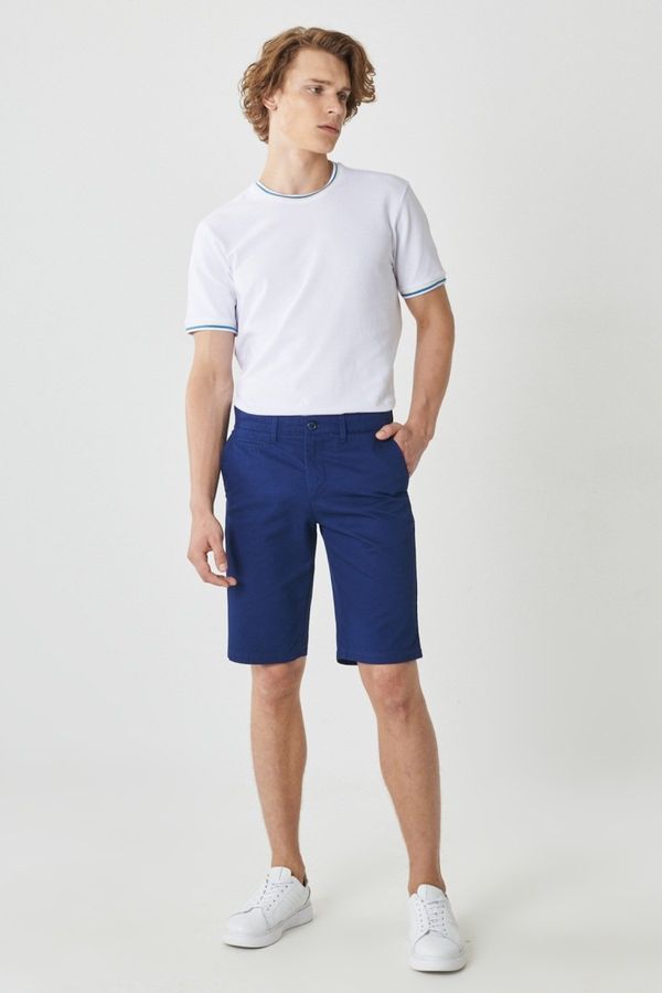 AC&Co / Altınyıldız Classics AC&Co / Altınyıldız Classics Men's Indigo Slim Fit Slim Fit Dobby Shorts 100% Cotton Casual Chino Shorts.