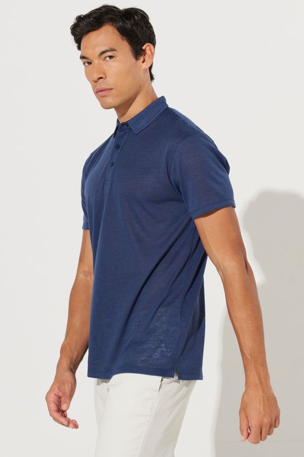 AC&Co / Altınyıldız Classics AC&Co / Altınyıldız Classics Men's Indigo Slim Fit Slim Fit Polo Neck Short Sleeve T-Shirt