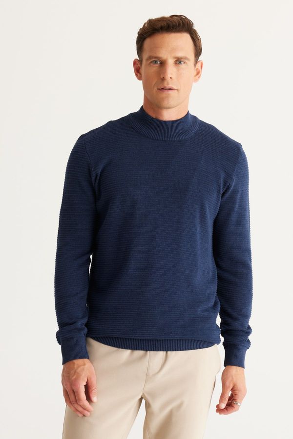 AC&Co / Altınyıldız Classics AC&Co / Altınyıldız Classics Men's Indigo Standard Fit Half Turtleneck Cotton Patterned Knitwear Sweater