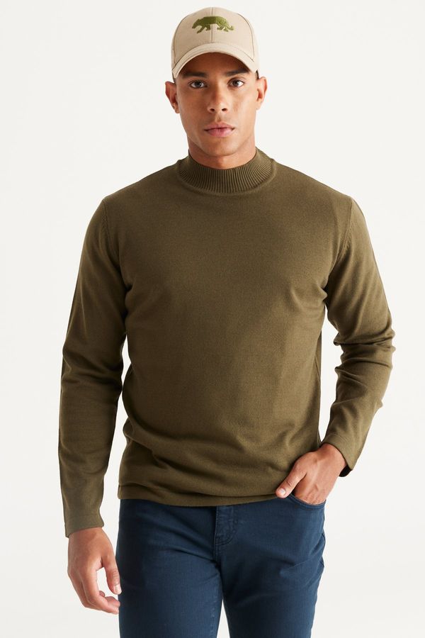 AC&Co / Altınyıldız Classics AC&Co / Altınyıldız Classics Men's Khaki Anti-Pilling Standard Fit Normal Cut Half Turtleneck Knitwear Sweater.