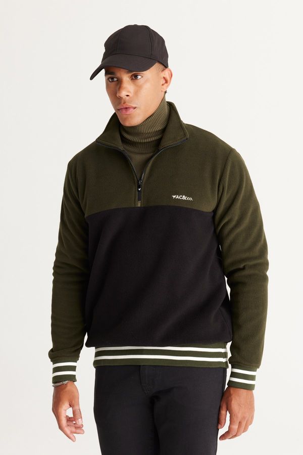 AC&Co / Altınyıldız Classics AC&Co / Altınyıldız Classics Men's Khaki-black Standard Fit Normal Cut Stand-Up Bato Collar Patterned Fleece Sweatshirt