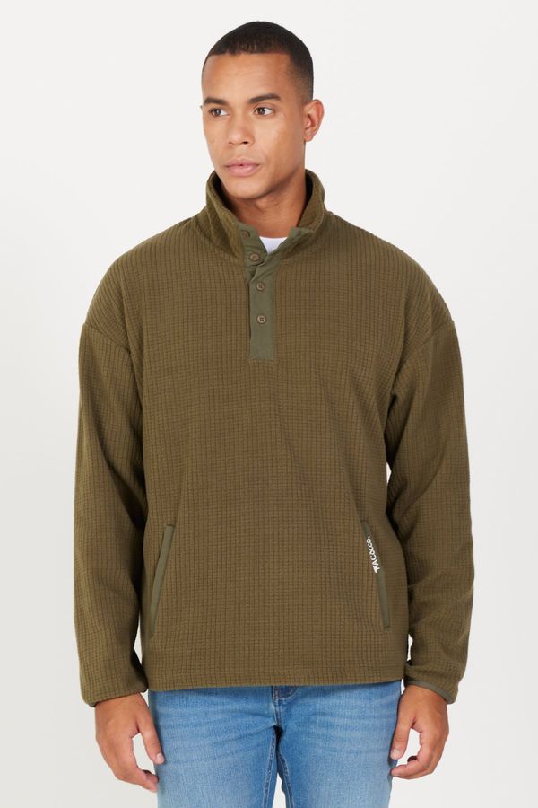 AC&Co / Altınyıldız Classics AC&Co / Altınyıldız Classics Men's Khaki Loose Fit Stand-Up Collar Jacquard Soft Touch Fleece Sweatshirt