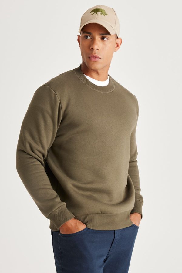 AC&Co / Altınyıldız Classics AC&Co / Altınyıldız Classics Men's Khaki Standard Fit Normal Cut Inner Fleece 3 Threads Crew Neck Cotton Sweatshirt.