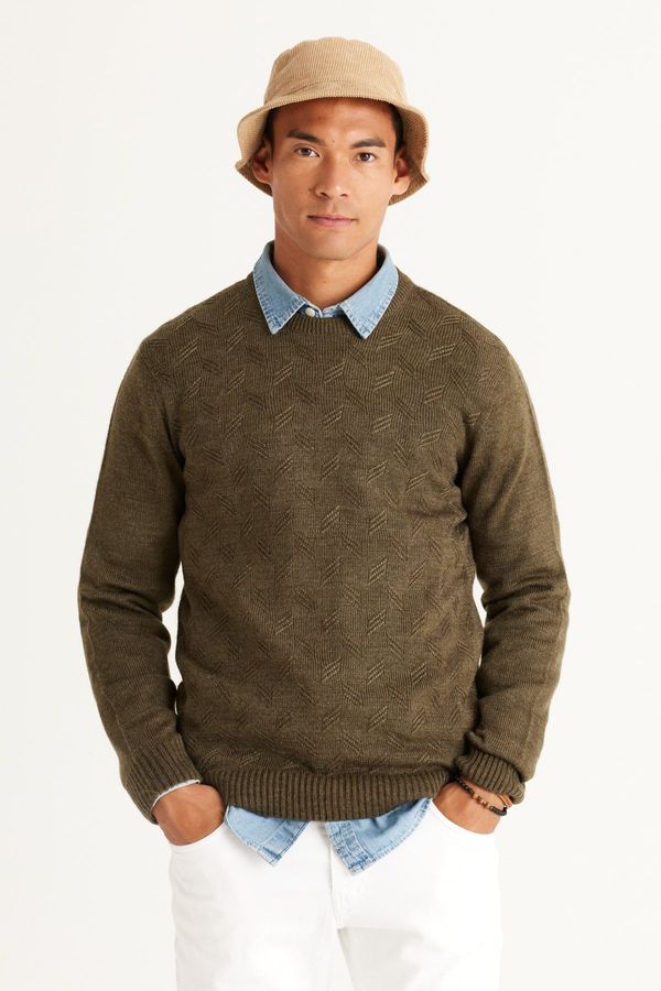 AC&Co / Altınyıldız Classics AC&Co / Altınyıldız Classics Men's Khaki Standard Fit Regular Cut Crew Neck Jacquard Knitwear Sweater