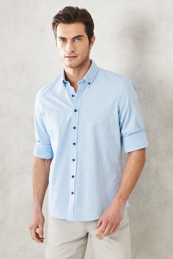 AC&Co / Altınyıldız Classics AC&Co / Altınyıldız Classics Men's Light Blue Slim Fit Slim Fit 100% Cotton Dobby Buttoned Collar Casual Shirt.