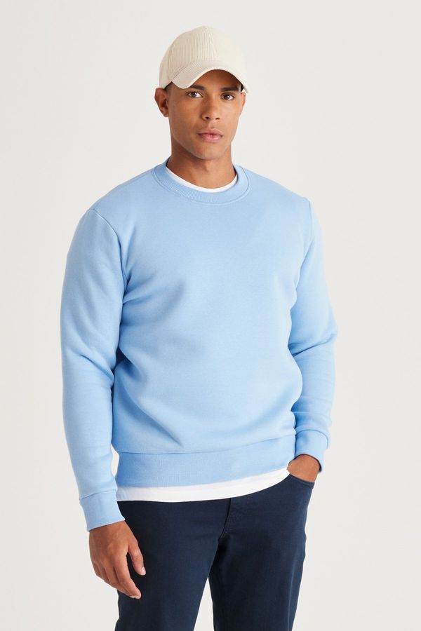 AC&Co / Altınyıldız Classics AC&Co / Altınyıldız Classics Men's Light Blue Standard Fit Regular Cut Inner Fleece 3 Thread Crew Neck Cotton Sweatshirt
